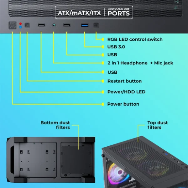 Zebronics Zeb Aurora Mid Tower Gaming Cabinet - Image 6